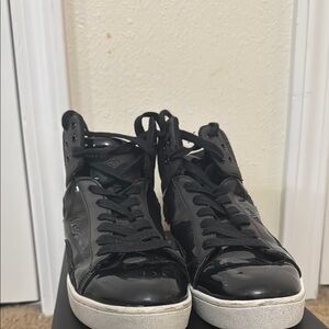 Black Patent Leather High-Top Sneakers